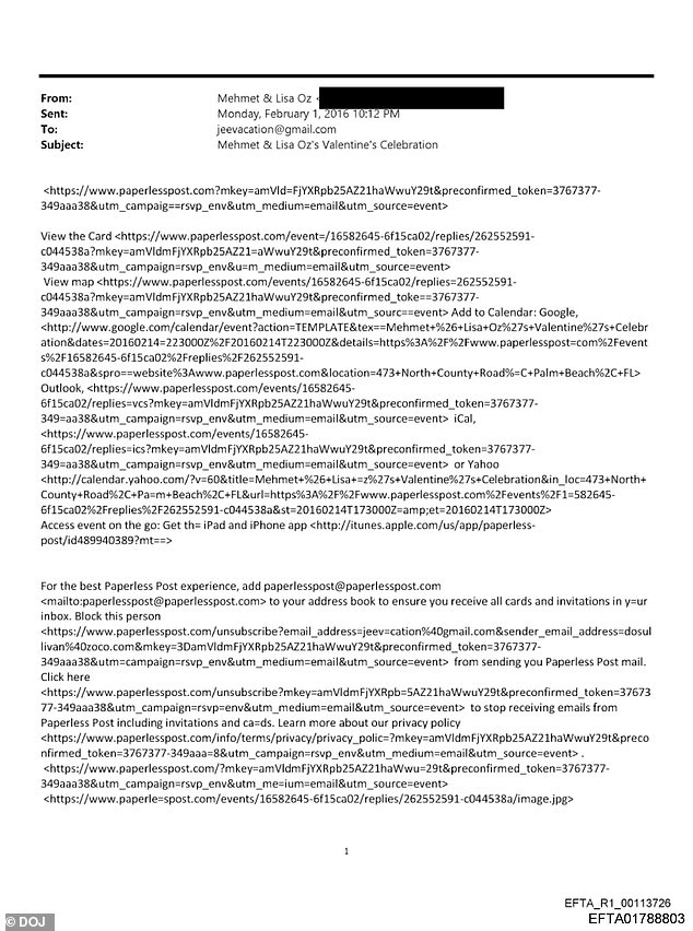 Dr. Mehmet Oz Linked to Jeffrey Epstein's 2016 Valentine's Day Party via DOJ Documents