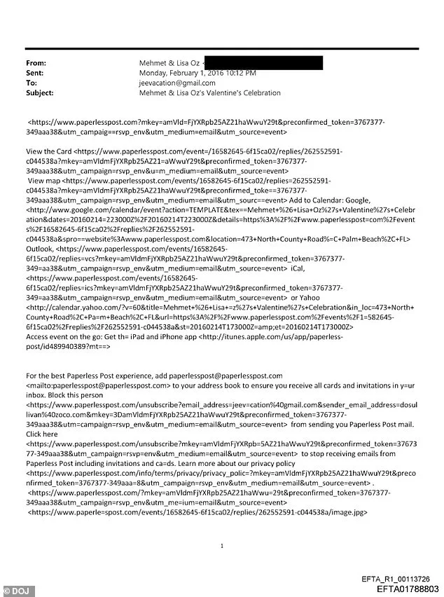 Dr. Mehmet Oz Linked to Jeffrey Epstein's 2016 Valentine's Day Party via DOJ Documents