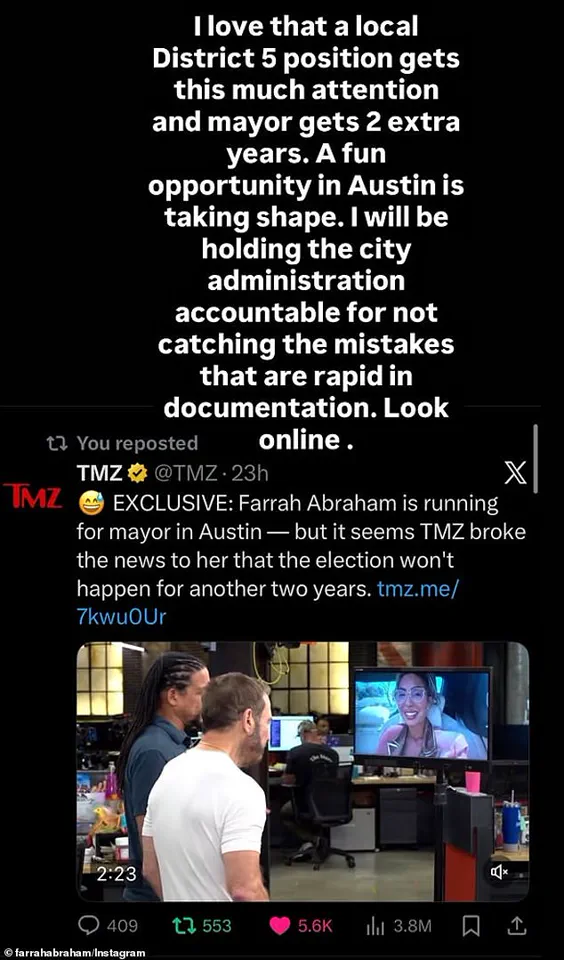 Farrah Abraham's Mayoral Campaign Collapses Amid Confusion Over 2028 Election Date, Revealing Key Oversight in Bid for Austin Mayor