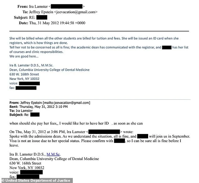 Jeffrey Epstein Facilitated Karyna Shuliak's Unconventional Admission to Columbia Dental School and Provided Extensive Financial Support