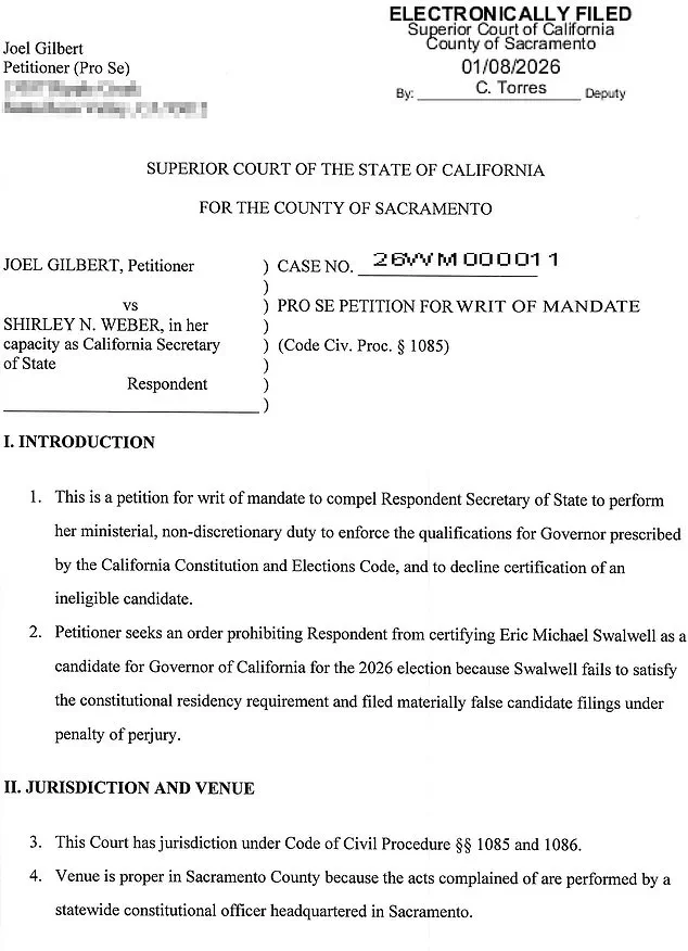 Legal Battle Over Eric Swalwell’s Residency Claim Intensifies as Conservative Activist Files Lawsuit Challenging Governor Eligibility