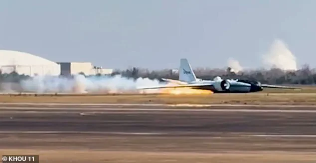 NASA's WB-57 Jet Skids on Runway After Landing Gear Failure at Ellington Field