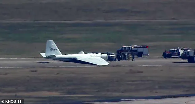 NASA's WB-57 Jet Skids on Runway After Landing Gear Failure at Ellington Field