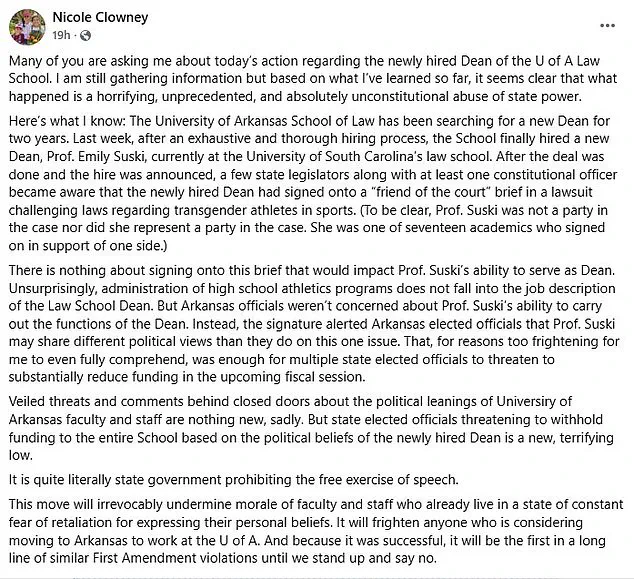 University of Arkansas Rescinds Job Offer to Emily Suski, Former Associate Dean at University of South Carolina’s Law School, Amid Controversy