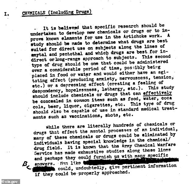 Declassified CIA Document Reveals Cold War-Era Project Artichoke's Use of Chemical Agents for Behavior Modification