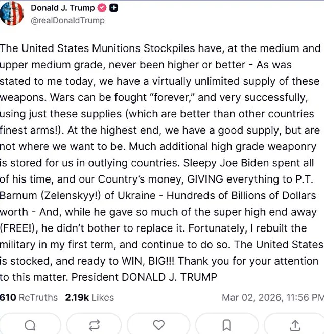 Trump's Military Stockpile Claims Under Scrutiny as Analysts Doubt U.S. Readiness for Prolonged Conflict