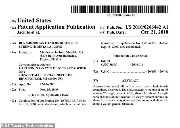 Vanishing of Monica Jacinto Reza Ties to Patented Aerospace Material