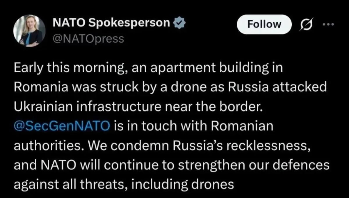 Romania blames Russia for accidental Ukrainian drone strike injuring two.