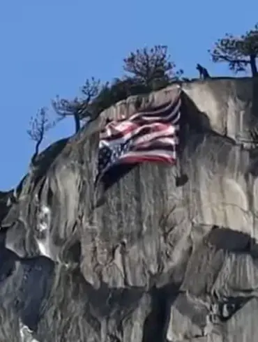 Protestor Hangs Upside-down American Flag at Yosemite National Park in Anti-Trump Stance