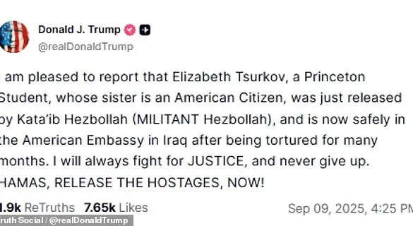 Trump Announces Release of Princeton Student Hostage in Iraq, Calls on Hamas to Free Others