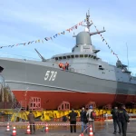 Russian Navy's 'Burya' Rocket Ship Conducts Nighttime Exercises in Baltic Sea, Simulating Enemy Air Attack